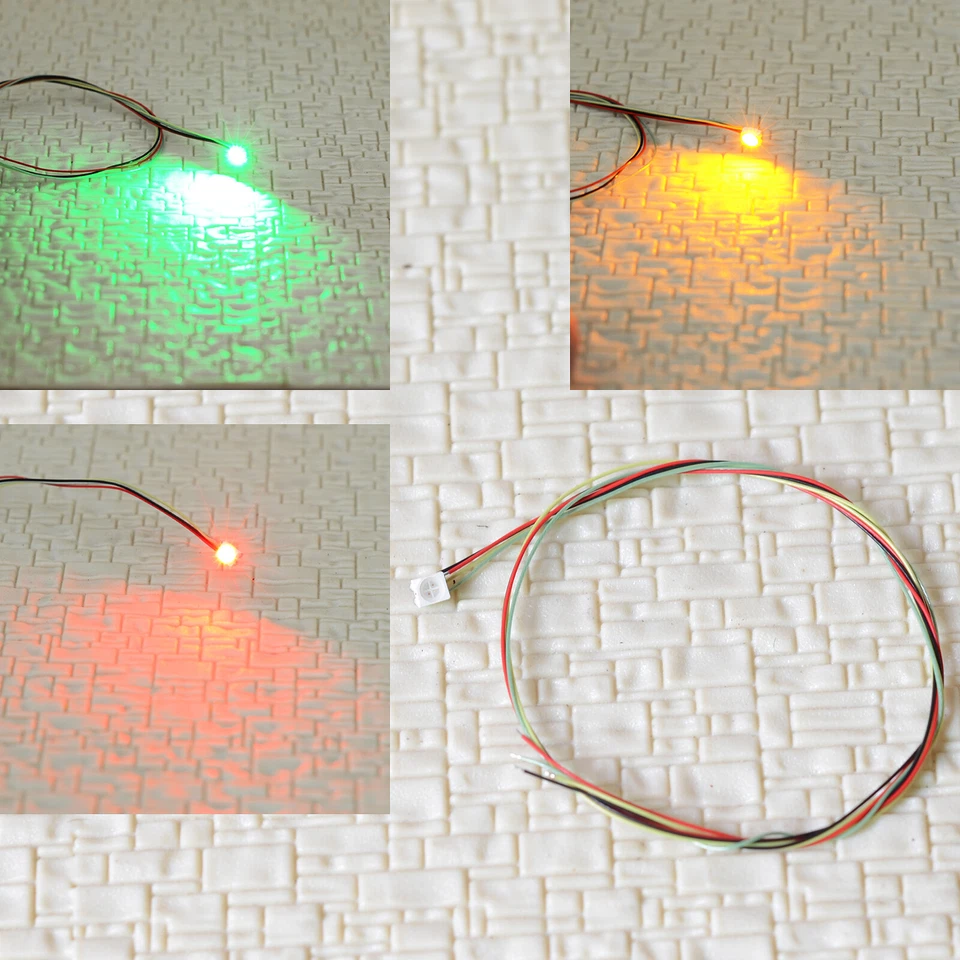 10 x pre-soldered SMD LEDs tiny wired Red Green Yellow for searchlight signals - Image 1 of 2