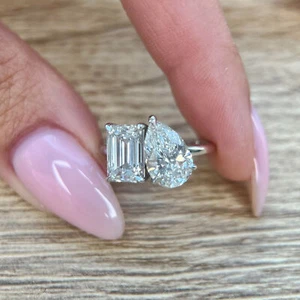 You & Me Diamond Engagement Ring VS1 F 4 Carat Lab-created 14k White Gold IGI - Picture 1 of 9