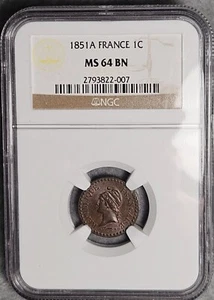 Francia 1851 1C * NGC MS64 BN * 1 céntimo - Imagen 1 de 4