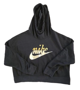 Damen Nike Workout Hoodie Large Crop Schwarz/Gold Grafikdruck - Bild 1 von 5