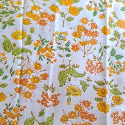 Vintage Wildflower Cotton Fabric 34" X 44"  Green Yellow Floral - Image 1 of 4