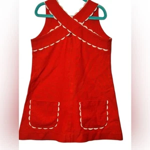 Bellina Paris Vintage Red White Ric Rac Lace Trim Zip Back Criss Cross Front - Picture 1 of 4
