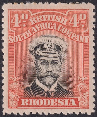 Rhodesia 1913 KGV Admiral 4d Pale Orange-Red Die II p14 Mint SG225b cat £120 PL - Image 1 of 2