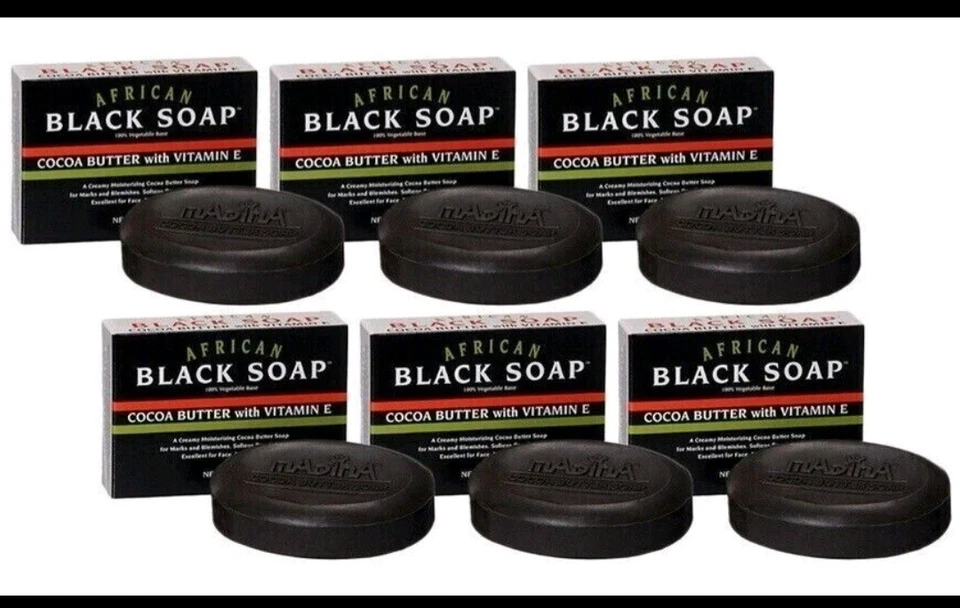  Jabón Negro Africano Manteca de Cacao con Vitamina E, 3.5 OZ Vegano Paquete de 6 Foto 1 de 1
