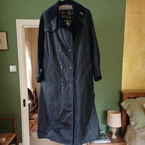Vintage Barbour Trench Coat Mens C 36 Navy Blue A605 Waxed Double Breasted 90s - Picture 1 of 9