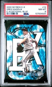 2000 Skybox E-X E-Xceptional Greg Maddux #12 PSA 8 blu /250 Pop 6 3 superiore - Foto 1 di 2