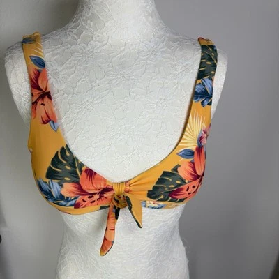 Top de bikini Hollister Swim para mujer naranja floral corbata hawaiana delantera talla S Foto 1 de 4