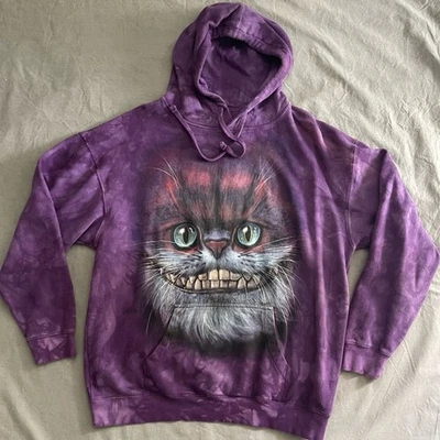 THE MOUNTAIN Purple Tie Dye Big Face Cheshire Cat Pullover Hoodie - Unisex Sz L - Image 1 of 4