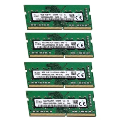 Hynix 64GB (4X16GB) DDR4 3200MHz PC4-25600 2RX8 SODIMM Memory Ram HMA82GS6DJR8N - Image 1 of 4