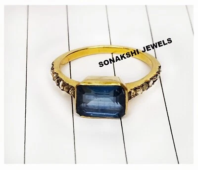 Diamond And Kyanite Ring 925 Silver Handmade Ring Gemstone Jewelry Gift For Her - Image 1 of 4