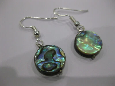 1 Paar Ohrringe Ohrhaken Haken Perlmutt NEU Rund Silber - Bild 1 von 4