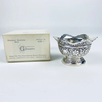 Cuenco decorador miniatura placa de plata de colección International Silver Co. JAPÓN caja original Foto 1 de 4