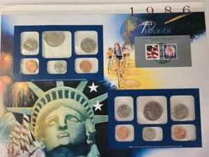 1986 U.S.UNCIRCULATED COIN MINT SETS WITH STAMPS ON DESCRIPTION PANEL #U322 - Picture 1 of 7