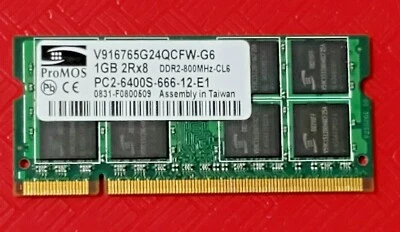 V916765G24QCFW Promos 1GB 2RX8 DDR2-800MHz-CL6 PC2-6400S-666-12-E1 Laptop Memory - Image 1 of 3