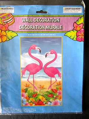 Pink Flamingo Luau Tropical Blue Ocean 42" x 72" Wall/Door Mural Decoration NEW  - Image 1 of 4