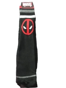 DEADPOOL Marled 1 Pair Men's Crew Socks Marvel Comics Striped NEW Grey Black Red - Picture 1 of 5