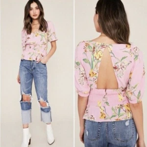 NUEVO CON ETIQUETAS AFRM Prenda para el torso de cuello cuadrado floral ahumado Talla XS Rosa Informal Recorte - Imagen 1 de 7