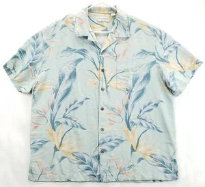 Caribbean Shirt Mens XL Blue White Silk Hawaiian Pocket Beach Classic Button-Up - Picture 1 of 11