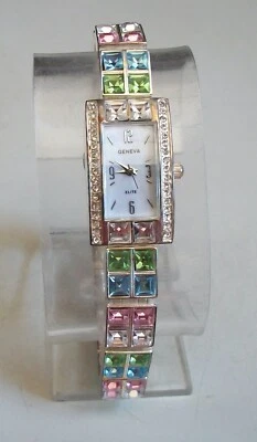 Mujer Acabado Plata Multicolor Estrás Pulsera Moda Nupcial Fiesta Reloj Foto 1 de 4