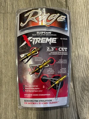 Rage SLIPCAM Xtreme Extreme mechanical Broadheads 100 Grain 2.3" HUGE CUT!!! - Image 1 of 2