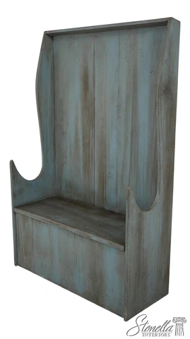 LF60778EC: Primitive Blue Painted Hall Seat Bench Cover