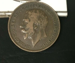 1917 GREAT BRITAIN ENGLISH ONE CENT GEORGIVS V DEI GRA:BRIT RARE LARGE PENNY - Picture 1 of 2