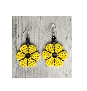 Pendientes Bohemios Semilla Cuentas Moda Floral Amarillo Arete Huichol  - Imagen 1 de 4