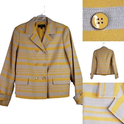 Talbots Women's Blazer Size 10 Petite 10P Yellow Striped Linen Cotton Jacket - Image 1 of 4