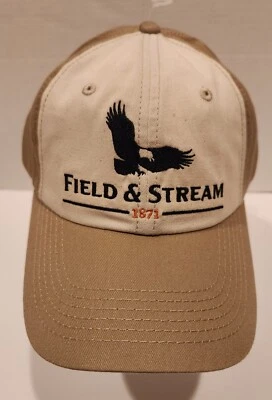 Field & Stream Cap Khaki W/ Black Embroidered Name Logo Adj Back 100% Cotton New - Image 1 of 4
