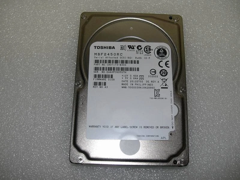 450GB Toshiba Allegro 12, SAS 6Gb/s, MBF2450RC, 16MB, 10.000 U/min - Bild 1 von 1