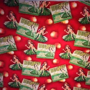 Hawaiian Hula Girl Fabric Sewing Material Red Hawaii Produce Fruit 19x45" Sew - Picture 1 of 7