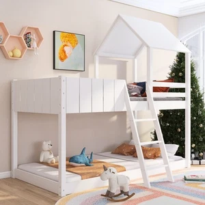 Treehouse Cabin Bed 3FT Single Bunk Bed Wooden Frame Kids Children Sleeper House - Picture 1 of 48