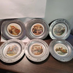 6 Patriot Great AMERICAN REVOLUTION 1776-1976 PEWTER PLATES With Metal Hangers - Picture 1 of 11