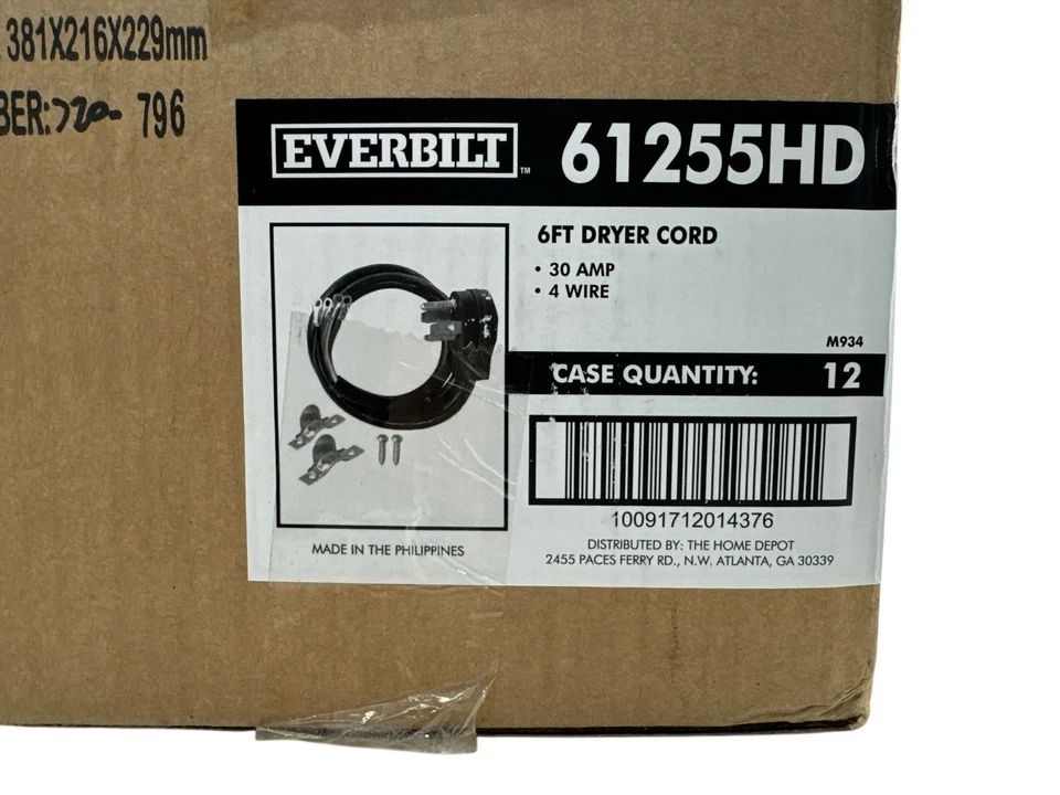 Everbilt 6 Ft Dryer Cord Range Cord 4 Prong 61255HD 12 Pack New - Image 1 of 4