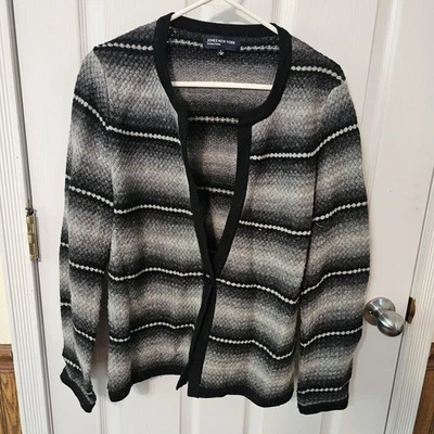 Jones New York Sweater Womens Cardigan Wool Angora Blend Black Gray Button - Image 1 of 4
