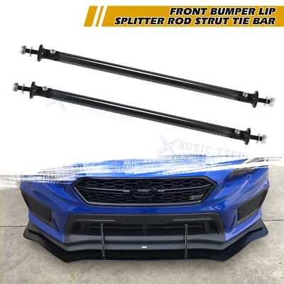 Carbon Fiber Pattern Auto Front Bumper Lip Splitter Strut Rod Tie Support Bars - Image 1 of 4