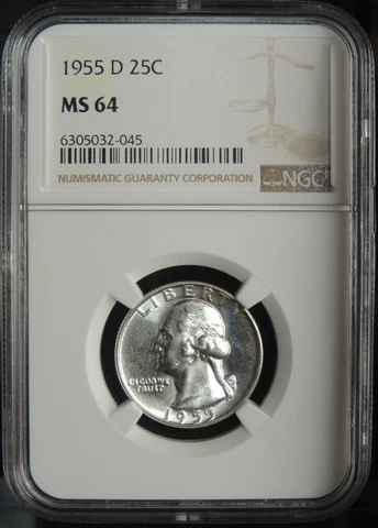1955-D 25C WASHINGTON SILVER QUARTER NGC MS64 #6305032-045  NICE EYE APPEAL! Cover