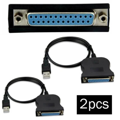 New USB to IEEE 1284 DB25 25-Pin Parallel Printer Female Adapter Cable Cord 2pcs - Image 1 of 4