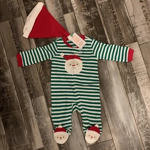 Carter’s grün weiß gestreift Santa Weihnachten Einteiler Outfit mit Mütze Größe 3 Monate - Bild 1 von 9