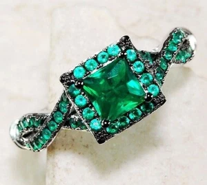 2CT Treated Emerald 925 Solid Sterling Silver Ring Sz 8 MP1 - Imagen 1 de 4