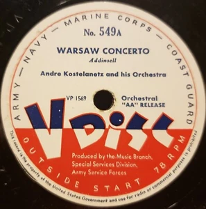 V-Disc No.549 Andre Kostelanetz Warsaw Concerto Victor Young and his Orchestra - Picture 1 of 5