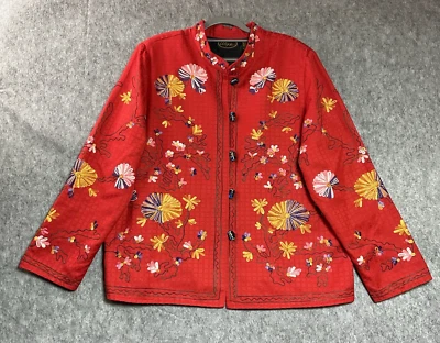 Chaqueta Alex Kim Mujer Grande Roja Bordada Asiática Botones Palanca Arte para Usar Foto 1 de 4