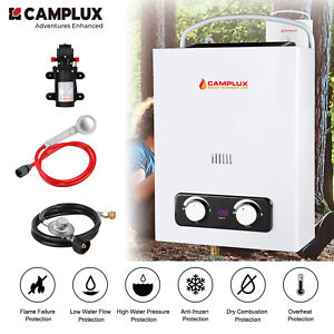Camplux Mini Portable Gas Water Heater 1.5 GPM Tankless Outdoor Shower Kit &Pump