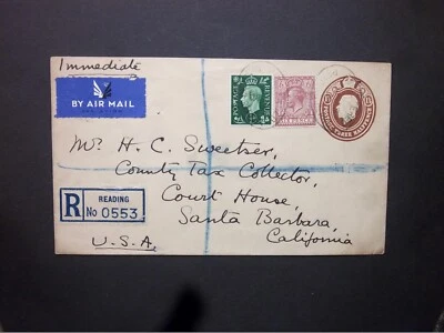 Канцелярские товары заказная авиапочта с повышенным рейтингом KGV 11/2d коричневый конверт ЧТЕНИЕ в США - Изображение 1 из 2