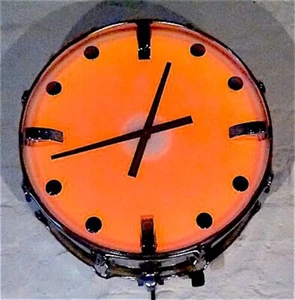 UNIQUE HAND CRAFTED ILLUMINATED RE-PURPOSED DRUM WALL CLOCK - Picture 1 of 6