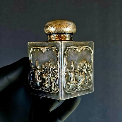 Антикварная английская посеребренная коробка для чайной коробочки XIX века из Шеффилда поверх меди - Изображение 1 из 4