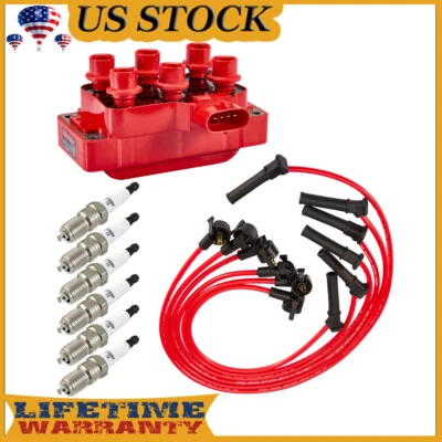 Ignition Coil Pack & Spark Plugs & Wires for 1989-1995 Ford Taurus 3.0L 3.2L V6 - Image 1 of 4
