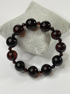 GENUINE AMBER Stone Round Beaded Bracelet.CHERRY Color Amber Stone Bracelet. - Picture 1 of 9