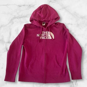 The North Face Full Zip Fleece Hooded Jacket Ladies Lg Fuschia Green Heart - Picture 1 of 7