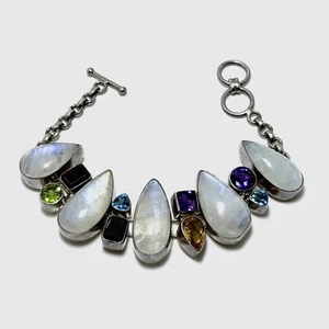 Sterling Silver Bracelet w/ Moonstone, Peridot, Amethyst, Citrine & Topaz - Picture 1 of 4